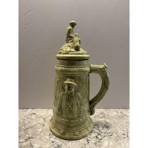 Vintage Ceramic German Hunter Beer Stein with Lid 1970s